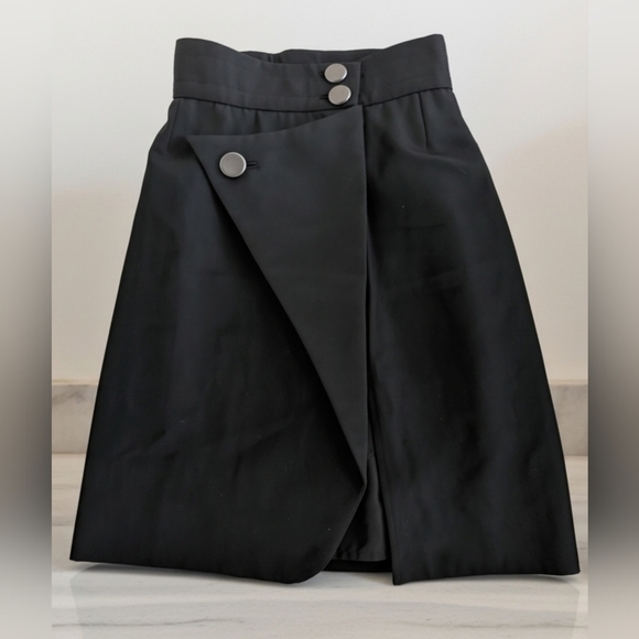 Saint Laurent Dresses & Skirts - Vintage Saint Laurent Black Wrap-Front A-Line Skirt with Button Accents